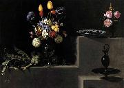 HAMEN, Juan van der Still Life with Flowers, Artichokes, Cherries and Glassware Sweden oil painting artist